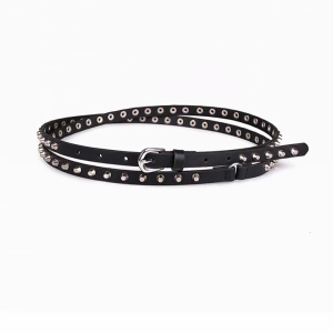 Rivet Studded Belt for Lady DoubleLoop Waist Belt Fashion Narrow Pin Buckle Waistband Jeans Pants Belt Women Accessories