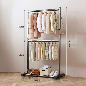 Giá treo quần áo 2 tầng Giá treo tiện ích Đồ Xào đồ treo quần áo Đa Năng Bánh Xe Di Chuyển Tiện Dụng