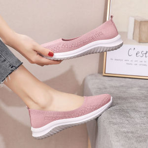 Womens Breathable Knitting Sports Casual Slip On Sneakers Comfort Jogging Walking Flat Shoes
