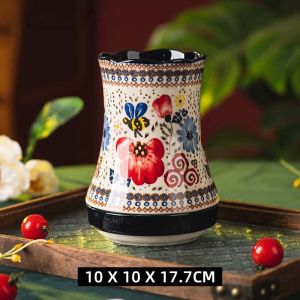 OMK Polish Style Hand Painted Ceramic Drainer Chopstick Organiser Kitchenware storage bucket Cookware Storage Bucket Spoon & Spatula Storage Basket