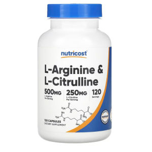 Nutricost 500mg L-Arginine 250mg L-Citrulline 120 Capsules Dual Amino Acid Nutrition Promote Healthy Circulation Support Nitric Oxide Balance & Daily Physical Endurance