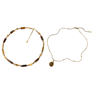 Unique Tigers Eye Stone Necklace Gemstones Pendant Choker Adjustable Chain Length Neckchain for Nature Lovers