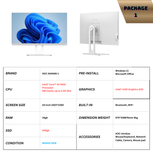 AOC A24A66-1 AIO All in One Desktop PC Computer 24 inch PC Full Set Intel Core i5 7th/8th/9th Generation processor 16G RAM 1TB SSD Built-in bluetooth、WiFi、speaker For Home/Office/Gaming 1920*1080 Large IPS FHD Monitor