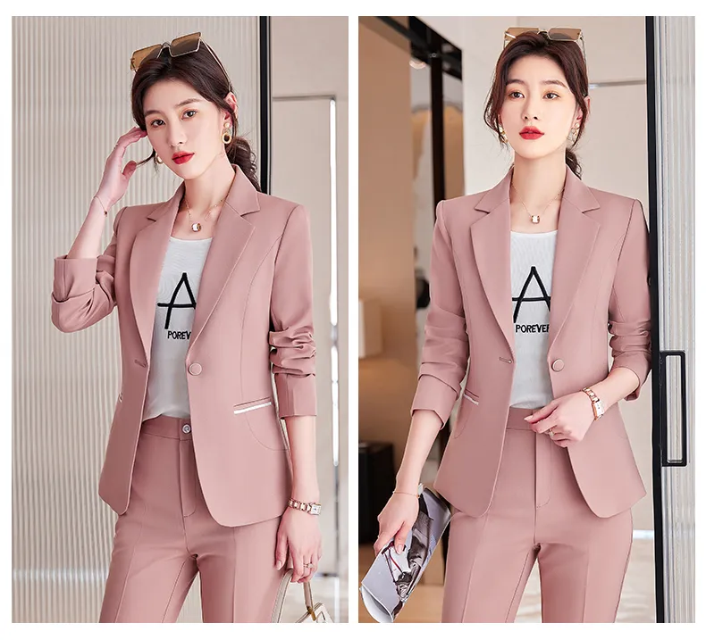  keusyoi Fashion Pink Formal Pant Suit 2 Piece Set Women's  Blazer Jacket and Trouser for Office Ladies Work Wear : Clothing, Shoes &  Jewelry