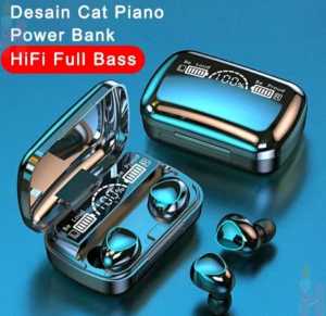 Earbuds Bluetooth Stereo M10 Full Bass dengan Power Bank Portabel dan Display LED