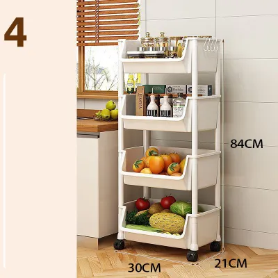 3/4/5 Shelf Bookcase Mobile Rack Storage Box Bathroom Trolley Kitchen Organizer