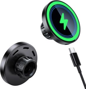 Magnetic Wireless Charging Phone Holder Mount with 17mm Ball Socket for MagSafe [Heavy-Duty] Magnetic Ball Mount Fits 17mm/0.67inch Ball Car Phone Holder for iPhone 17/16/15/14/13/12 Series
