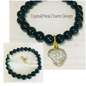 Black Rose Tourmaline Natural Crystal Stone Bracelet 14K Gold Charm Healing Women