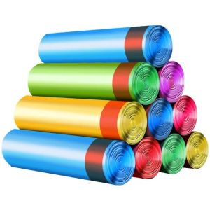 300ชิ้น ถุงขยะแบบมีเชือกรูดสีสันสดใส / ถุงขยะแบบพกพาความจุขนาดใหญ่ / สำหรับห้องครัว ครัวเรือน และสำนักงาน / ถุงขยะแบบใช้แล้วทิ้ง