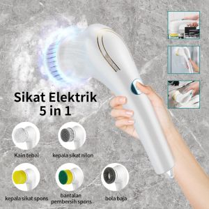 Sikat Elektrik 5 in 1 Handheld Sikat Kamar Mandi Rotasi Cerdas 360° Derajat Kebisingan Rendah Tahan Air IPX7 Wastafel Dapur Cleaning Brush