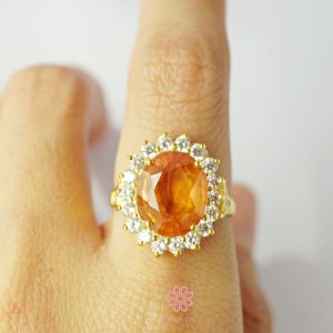 Rosenmarry/แหวนบุษราคัมแท้ 7.5 กะรัต ตัวเรือนเงินแท้925ชุบทอง พร้อมกล่อง RR122 ของขวัญ