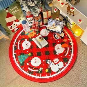 Christmas Carpet Round Carpet Non-slip Round Carpet Christmas Tree Skirt Carpet Computer Swivel Chair Mat Washable Christmas Prints Bedroom Mat Living Room Mat