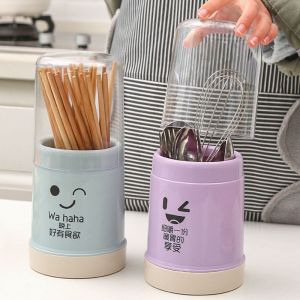 Dustproof Chopstick Holder with Cover Cylinder Detachable Tableware Rack Spoon Fork Organizer