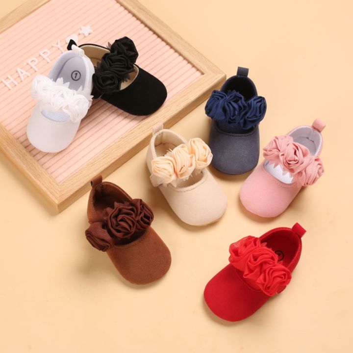 Baby Shoes Girls Non-slip Soft Soles Shoe Solid Color Flowers
