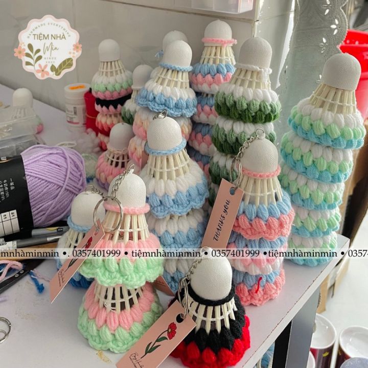 Móc khoá cầu lông kèm vợt bằng len tự làm, ảnh thật của shop | Lazada.vn