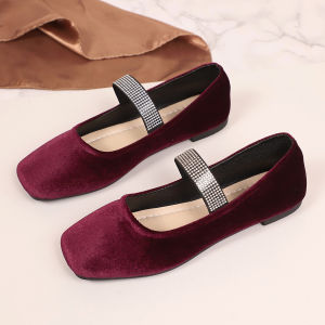 Free Shipping New Plus-Size Suede Flat Shoes With Rhinestone Embellishments Comfortable Square-Toe Design Shallow Opening Lightweight And Suitable For All Seasons Ideal For Work