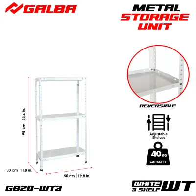 GB All-Metal Storage Shelves 3 4 and 5 Layers Set Light Steel Rack Silver White Black Adjustable Garage Organizer GALBA GB20 50x30x118cm Capacity 40kg