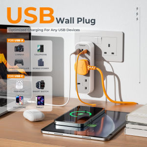 TESSAN SG - SG Safety Mark Slim Vertical Multi Wall Plug with 2 Mains Outlet and 2 USB & 1 USB C Port