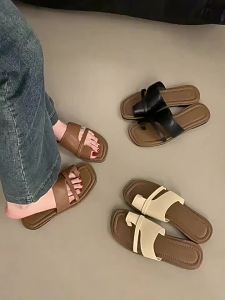 [Free Shipping] Korean-Style Retro Flat Slip-On Sandals For Women 2025 Summer New Niche Fashion Commuter Open-Toe Sandals