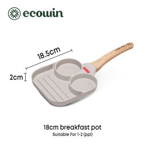 ecowin 3 in 1 Granite Non Stick Egg Pan Omelette Pan 18cm Breakfast Pan for Induction Cooker Suitable for All Stoves (NO PFAS/PTFE/PFOA)