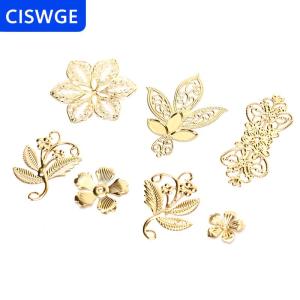 [COD] CISWGE 50pcs cổ điển kim loại lá Filigree hoa Slice Charms DIY Craft đồ trang sức làm