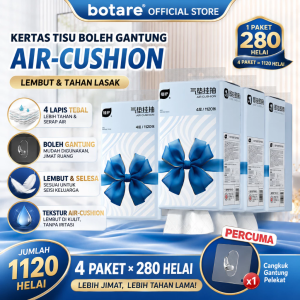 【4 packs】BOTARE Hanging Wooden Pulp Tissue Soft Skin Friendly Family Use 1120 Sheets Box Pack