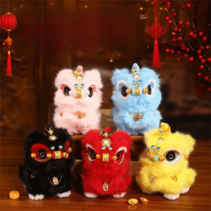 ETIONS Handmade Lion Dance Plush Toy Cute Traditional Lion Dance Ornament Cultural Heritage Twisty stick Awakened Lion Doll Car Decoration