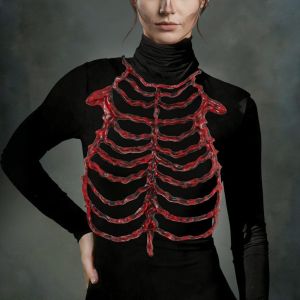 YUDESHUI PU Dây đai bảo hộ Phong cách Gothic Nhẹ Phụ Kiện Trang Phục Hình Xương Thời trang Đầu lâu xương ức bộ xương Halloween