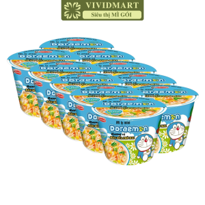 [SET 10 LY] - ACECOOK - Mì ly mini Doraemon 2 vị: Hải Sản Chua Ngọt Hàu Sữa Phô Mai (48-53g/ly) - Mì ly trẻ em - Mì Doremon bổ sung canxi