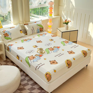 Dansunreve ผ้าปูที่นอน 1ชิ้น คาปิบารา ผ้าฝ้ายว่านหางจระเข้ ผ้าปูที่นอน ลายดอกไม้/รูปแบบการ์ตูน Capybara Fitted Bed Sheet มีขนาด 3 ฟุต 3.5 ฟุต 5 ฟุต 6 ฟุต 6.5 ฟุต ซักเครื่องได้ (ไม่มีปลอกหมอน)