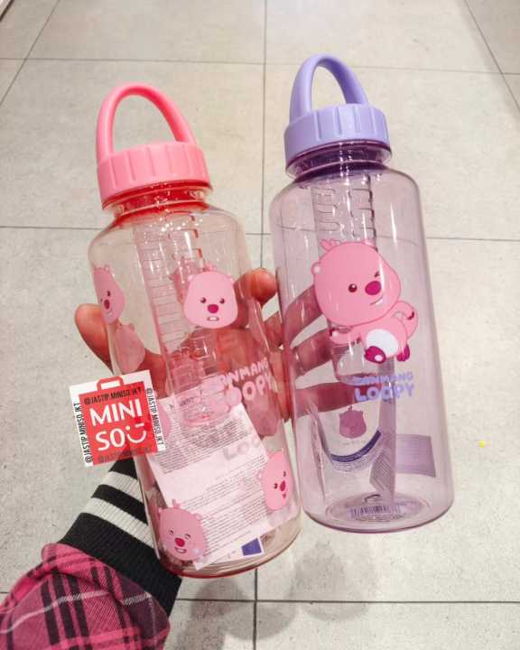 MINISO x LOOPY 🆕 Botol Minum / Plastic Bottle ZANMANG LOOPY Collection  (1000ml) Pink / Purple | Lazada Indonesia