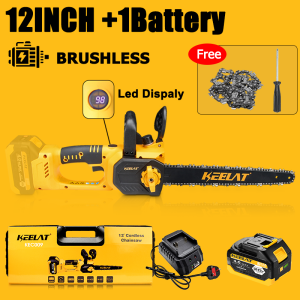 KEELAT 12 Inch Cordless Chainsaw Brushless Electric Chain Saw for Wood Cutting Tree Pruning Garden Tool