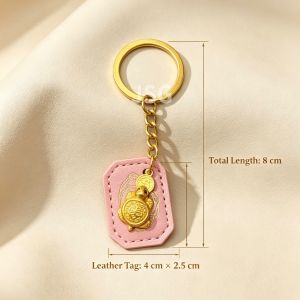 Money Biting Turtle Amulet Charm Feng Shui Brass Talisman Leather Sleeve Keepsake Wealth Keychain