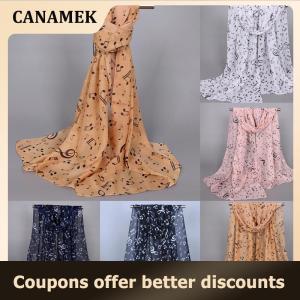 【 CANAMEK 】 Womens Fashion Scarves Musical Note Print Ladies Soft Chiffon Infinity Scarf New