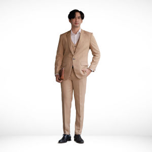 Stelan Jas Rompi dan Celana Pria - Jas Formal Pria Cream - High Quality FREE COVER JAS dan DASI