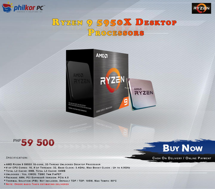 Cpu Amd Ryzen 5950x Desktop Pc AMD Ryzen 5950X 16 Core GHz CPU