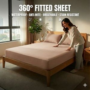 MISO Waterproof Cadar Queen Mattress Pillow Protector Cover Cadar Patchwork Fitted Bedsheet Set Queen /King /Single