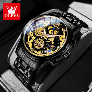 OLEVS Jam Tangan Pria Anti Air Original 100% Keren Led Terbaru Stainless Steel Causal Luxury Quartz Kronograf