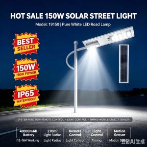 150W 19150 Solar Street Light IP65 White LED 40000mAh Sensor Waterproof Outdoor Road Courtyard Lamp