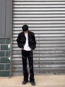 COD Dark micro-horn black jeans multi-zipper design sense mens and womens loose pants American high street vibe styleGDFSFDGFD