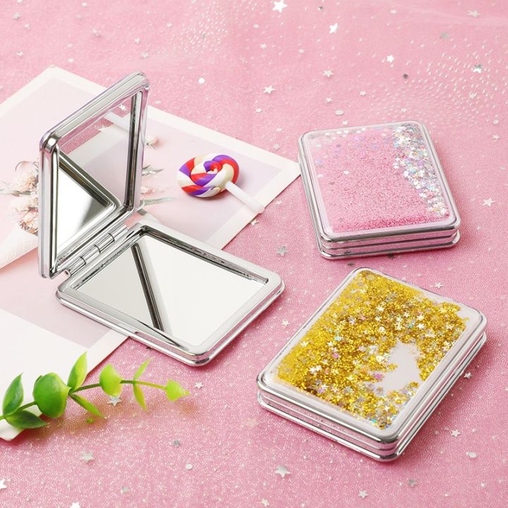 Mini Portable Compact Makeup Mirror Quicksand Double Sided Makeup ...