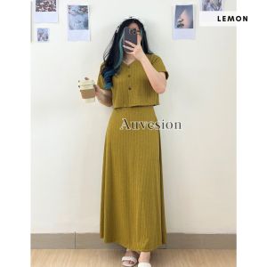 4433 yerimia knit button long skirt one set rok polos bumil friendly
