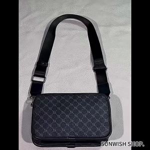 Men’s Checkered PU Leather Sling Bag Crossbody Shoulder Bag with Zipper Compact Lightweight Casual