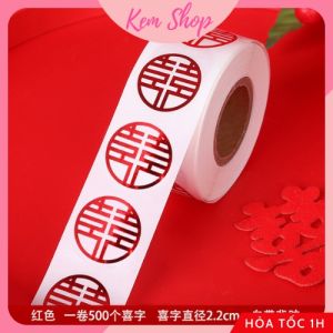 Đám Cưới - Cuộn 500 decal chữ hỷ dán trái cây trầu cau bánh kẹo trang trí ăn hỏi dạm ngõ đám cưới