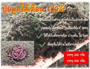 ปุ๋ยมูลไส้เดือนธรรมชาติ100% ปลอดภัยไร้สารเคมี ส่งตรงจากฟาร์มเพาะเลี้ยง ขนาดบรรจุ 250 กรัม และ 500 กรัม