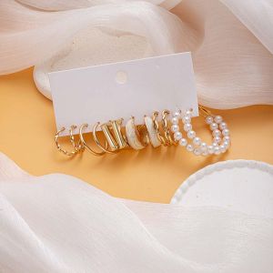 Bestella💗6PCS/Set Anting Mutiara Geometris Wanita Anting Set Persegi Bahan Paduan Anting Tahan Lama COD