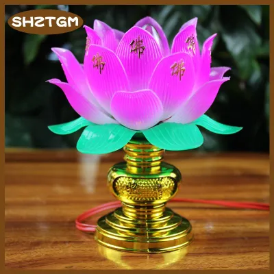 SHZTGM 1pcs Phật Giáo sen đèn đầy màu sắc sen đèn Máy tính để bàn trang trí ánh sáng cho nhà Thiền thờ phượng Phật Giáo Đền