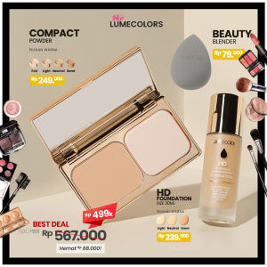 Agen Resmi Lumecolors Paket Hemat Bundling Foundation Compact Powder Beauty Blender