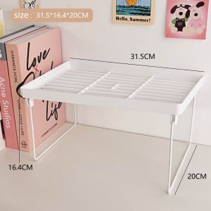 SHUNAICHI Korean Ins Desktop Folding Storage Rack White Stationery Organizer Student Desk Storage Holder Dormitory Office Cosmetics Shelf
