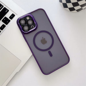 วัสดุอะคริลิค iPhone 15/14/13/12 Pro Max เคสโทรศัพท์แบบใสรองรับวงแหวนโลหะ MagSafe ดีไซน์ไทเทเนียมสี15 Plus/ 14Plus